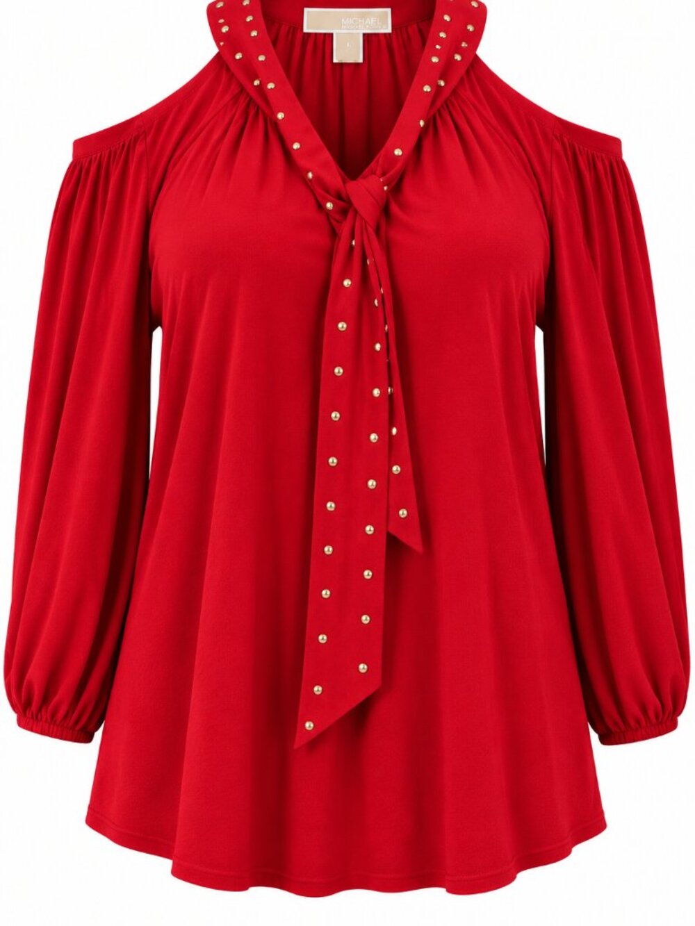 MICHAEL Michael Kors Cold Shoulder top LARGE RED Studded Tie Neck